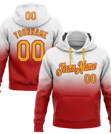 Custom White Gold-Red Fade Fashion Sports Pullover Sweatshirt Hoodie, Gift For Football, Baseball, Hockey, Basketball, Softball & Rugby Fans