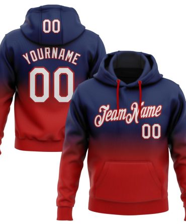 Custom Navy White-Red Fade Fashion Sports Pullover Sweatshirt Hoodie, Gift For Football, Baseball, Hockey, Basketball, Softball & Rugby Fans