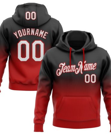 Custom Black White-Red Fade Fashion Sports Pullover Sweatshirt Hoodie, Gift For Football, Baseball, Hockey, Basketball, Softball & Rugby Fans
