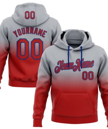 Custom Gray Red-Royal Fade Fashion Sports Pullover Sweatshirt Hoodie, Gift For Football, Baseball, Hockey, Basketball, Softball & Rugby Fans