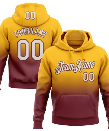 Custom Gold White-Burgundy Fade Fashion Sports Pullover Sweatshirt Hoodie, Gift For Football, Baseball, Hockey, Basketball, Softball & Rugby Fans