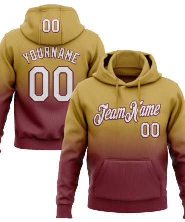 Custom Old Gold White-Burgundy Fade Fashion Sports Pullover Sweatshirt Hoodie, Gift For Football, Baseball, Hockey, Basketball, Softball & Rugby Fans