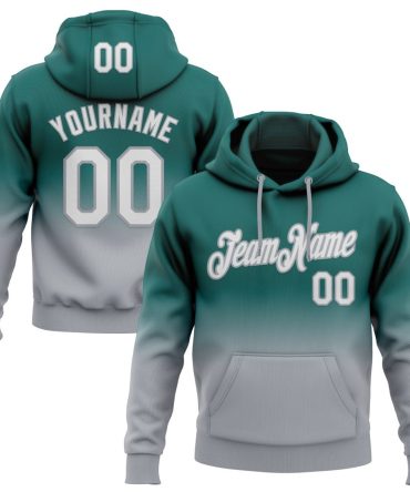 Custom Midnight Green White-Gray Fade Fashion Sports Pullover Sweatshirt Hoodie, Gift For Football, Baseball, Hockey, Basketball, Softball & Rugby Fans