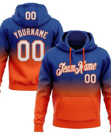 Custom Royal White-Orange Fade Fashion Sports Pullover Sweatshirt Hoodie, Gift For Football, Baseball, Hockey, Basketball, Softball & Rugby Fans