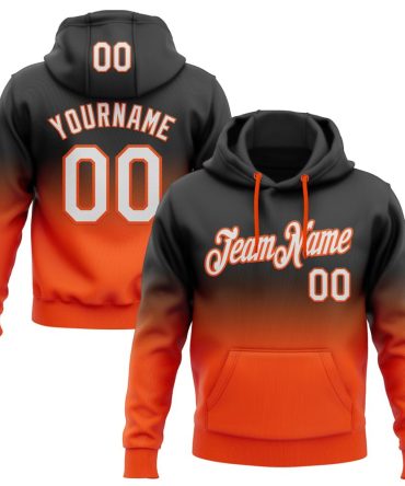 Custom Black White-Orange Fade Fashion Sports Pullover Sweatshirt Hoodie, Gift For Football, Baseball, Hockey, Basketball, Softball & Rugby Fans