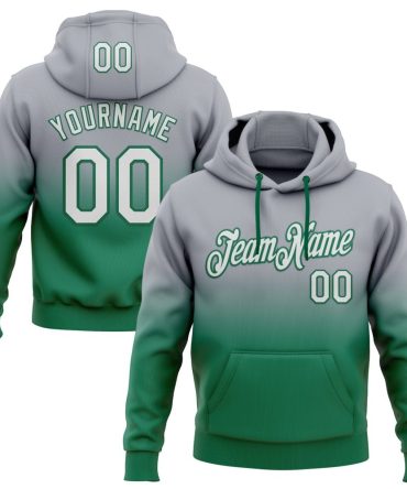 Custom Gray White-Kelly Green Fade Fashion Sports Pullover Sweatshirt Hoodie, Gift For Football, Baseball, Hockey, Basketball, Softball & Rugby Fans