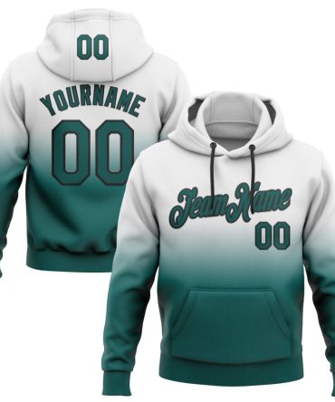 Custom White Midnight Green-Black Fade Fashion Sports Pullover Sweatshirt Hoodie, Gift For Football, Baseball, Hockey, Basketball, Softball & Rugby Fans