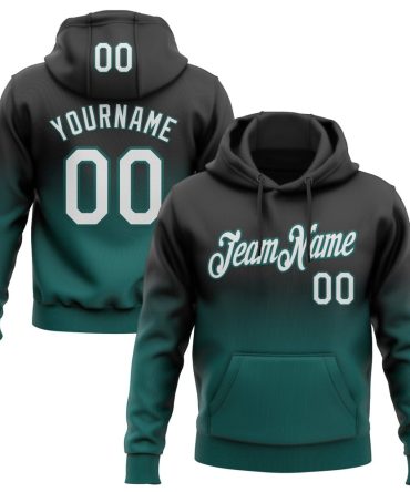 Custom Black White-Midnight Green Fade Fashion Sports Pullover Sweatshirt Hoodie, Gift For Football, Baseball, Hockey, Basketball, Softball & Rugby Fans