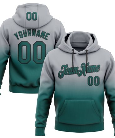 Custom Gray Midnight Green-Black Fade Fashion Sports Pullover Sweatshirt Hoodie, Gift For Football, Baseball, Hockey, Basketball, Softball & Rugby Fans