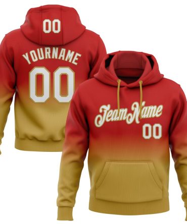 Custom Red White-Old Gold Fade Fashion Sports Pullover Sweatshirt Hoodie, Gift For Football, Baseball, Hockey, Basketball, Softball & Rugby Fans