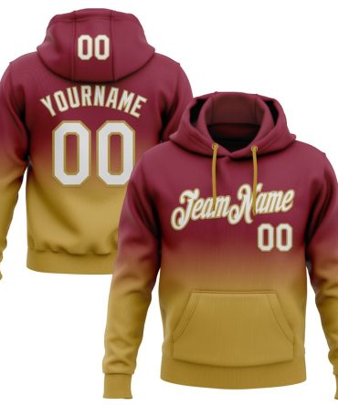 Custom Crimson White-Old Gold Fade Fashion Sports Pullover Sweatshirt Hoodie, Gift For Football, Baseball, Hockey, Basketball, Softball & Rugby Fans
