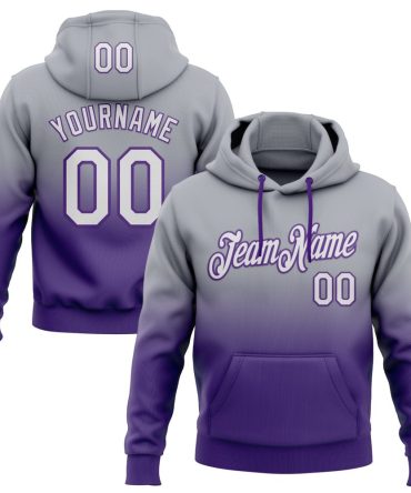 Custom Gray White-Purple Fade Fashion Sports Pullover Sweatshirt Hoodie, Gift For Football, Baseball, Hockey, Basketball, Softball & Rugby Fans