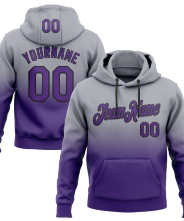 Custom Gray Purple-Black Fade Fashion Sports Pullover Sweatshirt Hoodie, Gift For Football, Baseball, Hockey, Basketball, Softball & Rugby Fans