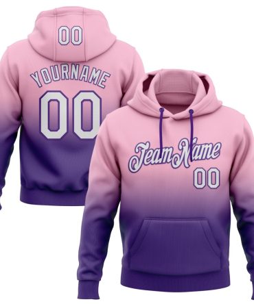 Custom Light Pink White-Purple Fade Fashion Sports Pullover Sweatshirt Hoodie, Gift For Football, Baseball, Hockey, Basketball, Softball & Rugby Fans