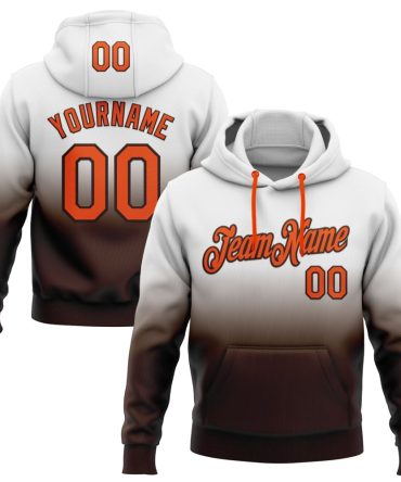 Custom White Orange-Brown Fade Fashion Sports Pullover Sweatshirt Hoodie, Gift For Football, Baseball, Hockey, Basketball, Softball & Rugby Fans