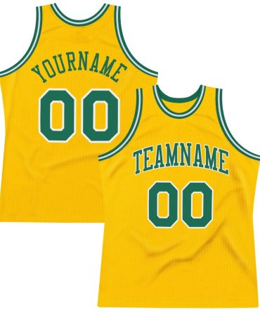 Custom Gold Kelly Green-White Throwback Basketball Jersey, Gift For Basketball Fans