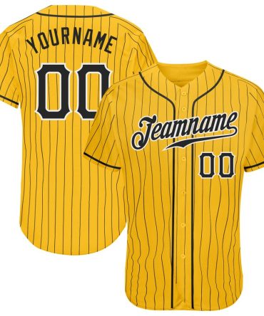 Custom Yellow Black Pinstripe Black-White Baseball Jersey, Gift For Baseball Fans