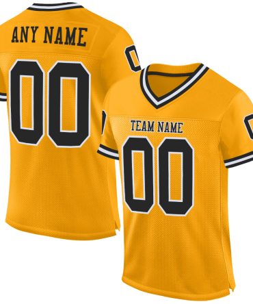 Custom Gold Black-White Throwback Football Jersey, Gift For Football Fans