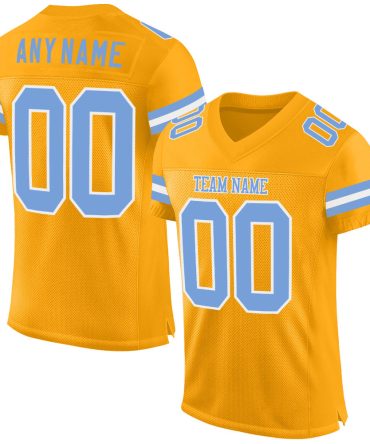 Custom Gold Light Blue-White Football Jersey, Gift For Football Fans