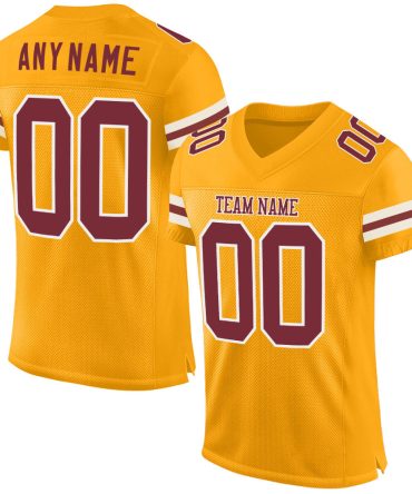 Custom Gold Burgundy-White Football Jersey, Gift For Football Fans