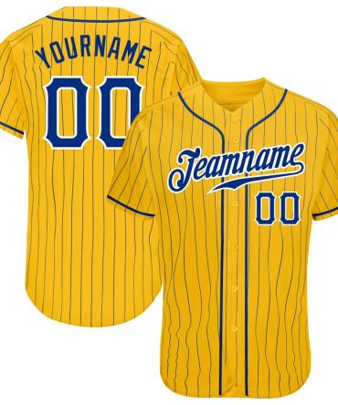Custom Yellow Royal Pinstripe Royal-White Baseball Jersey, Gift For Baseball Fans