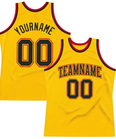 Custom Gold Black-Red Throwback Basketball Jersey, Gift For Basketball Fans