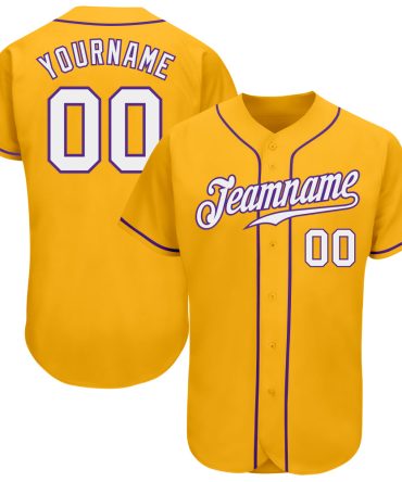 Custom Gold White-Purple Baseball Jersey, Gift For Baseball Fans