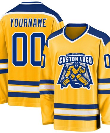 Custom Gold Royal-White Hockey Jersey, Gift For Hockey Fans