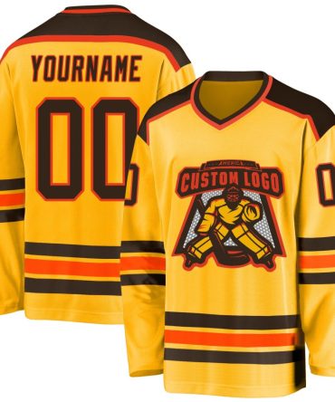Custom Gold Brown-Orange Hockey Jersey, Gift For Hockey Fans