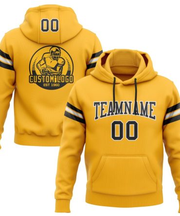 Custom Gold Black-White Football Pullover Sweatshirt Hoodie, Gift For Football, Baseball, Hockey, Basketball, Softball & Rugby Fans