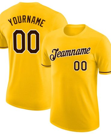 Custom Gold Brown-White Performance T-Shirt, For Football, Baseball, Hockey, Basketball, Softball & Rugby Fans