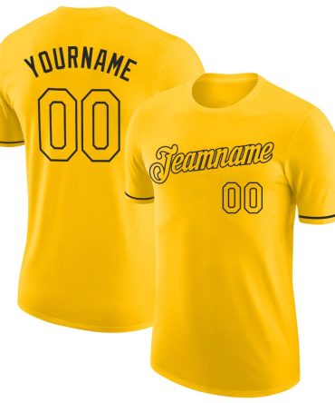 Custom Gold Gold-Black Performance T-Shirt, For Football, Baseball, Hockey, Basketball, Softball & Rugby Fans