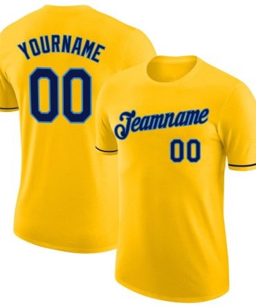 Custom Gold Navy-Powder Blue Performance T-Shirt, For Football, Baseball, Hockey, Basketball, Softball & Rugby Fans