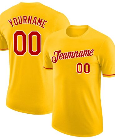 Custom Gold Red-White Performance T-Shirt, For Football, Baseball, Hockey, Basketball, Softball & Rugby Fans