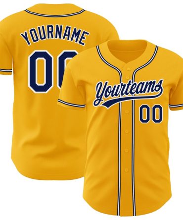 Custom Gold Navy-White Baseball Jersey, Gift For Baseball Fans