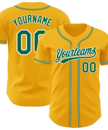 Custom Gold Kelly Green-White Baseball Jersey, Gift For Baseball Fans