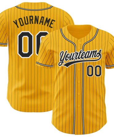 Custom Gold Black Pinstripe Black-White Baseball Jersey, Gift For Baseball Fans