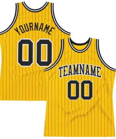 Custom Gold Black Pinstripe Black-White Basketball Jersey, Gift For Basketball Fans