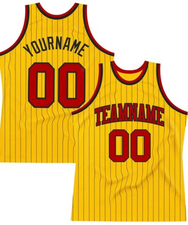 Custom Gold Black Pinstripe Red Basketball Jersey, Gift For Basketball Fans