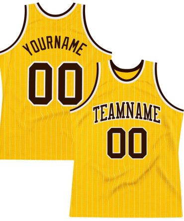 Custom Gold White Pinstripe Brown Basketball Jersey, Gift For Basketball Fans