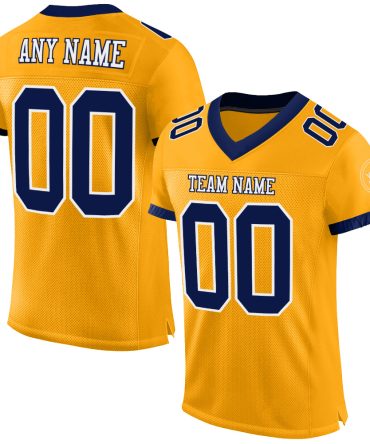 Custom Gold Navy-White Football Jersey, Gift For Football Fans