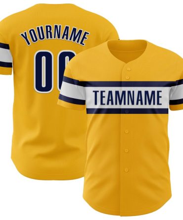 Custom Gold Navy-White Baseball Jersey, Gift For Baseball Fans