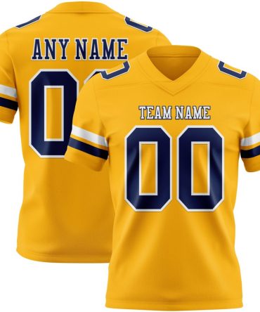 Custom Gold Nvay-White Authentic Football Jersey, Gift For Football Fans