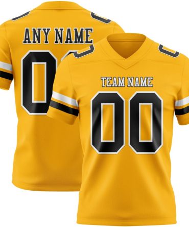 Custom Gold Black-White Authentic Football Jersey, Gift For Football Fans