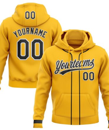 Custom Gold Black-White Baseball Pullover Sweatshirt Hoodie, Gift For Football, Baseball, Hockey, Basketball, Softball & Rugby Fans