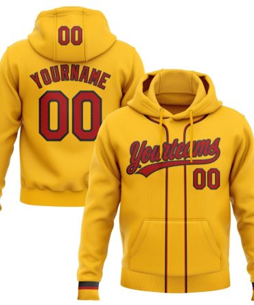 Custom Gold Red-Black Baseball Pullover Sweatshirt Hoodie, Gift For Football, Baseball, Hockey, Basketball, Softball & Rugby Fans