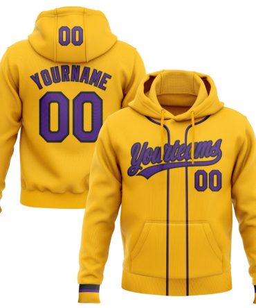 Custom Gold Purple-Black Baseball Pullover Sweatshirt Hoodie, Gift For Football, Baseball, Hockey, Basketball, Softball & Rugby Fans