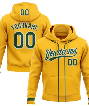 Custom Gold Green-White Baseball Pullover Sweatshirt Hoodie, Gift For Football, Baseball, Hockey, Basketball, Softball & Rugby Fans
