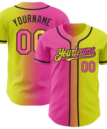Custom Neon Yellow Pink-Black Gradient Fashion Baseball Jersey, Gift For Baseball Fans