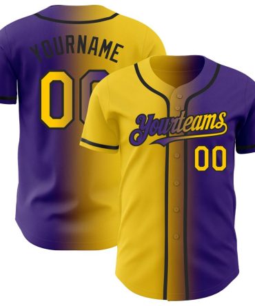 Custom Purple Yellow-Black Gradient Fashion Baseball Jersey, Gift For Baseball Fans